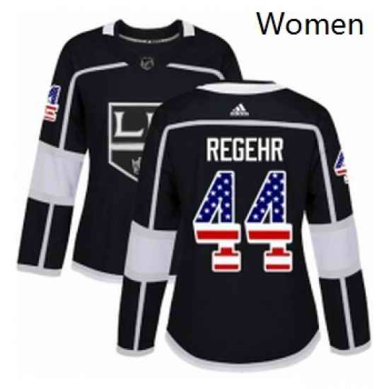 Womens Adidas Los Angeles Kings 44 Robyn Regehr Authentic Black USA Flag Fashion NHL Jersey